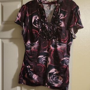 Maurices Dark Floral Ruffle Blouse